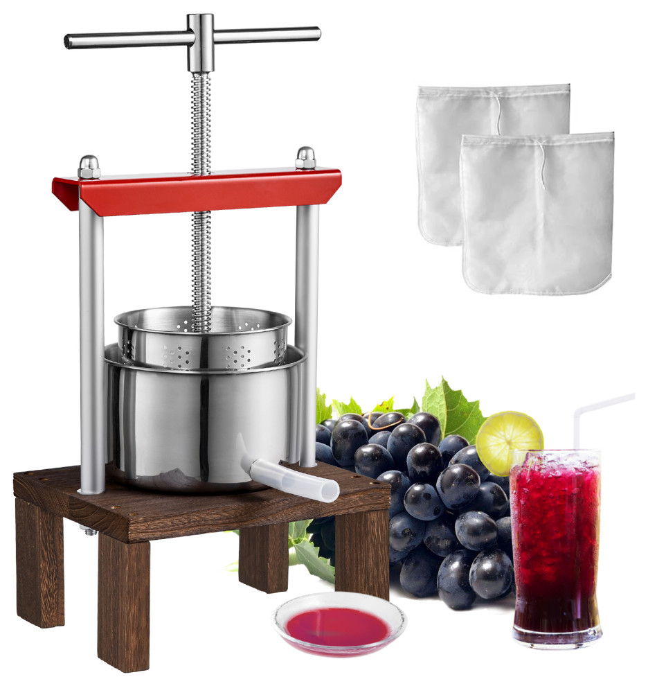 VEVOR Fruit Wine Press Manual Press for Wine Making 0.53 Gal/2L Stainless Steel