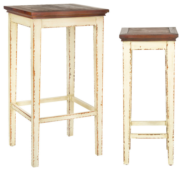 Safavieh Lynne Nesting Tables, Distressed Whitewash/Brown Farmhouse