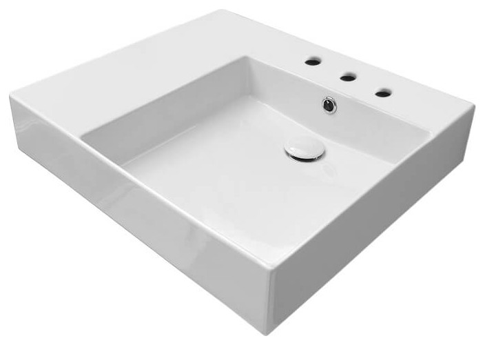 Rectangular Ceramic Wall Mounted or Vessel Sink With Counter Space