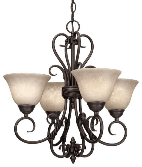 Homestead 4 Light Chandelier in Rubbed Bronze with Tea Stone Glass