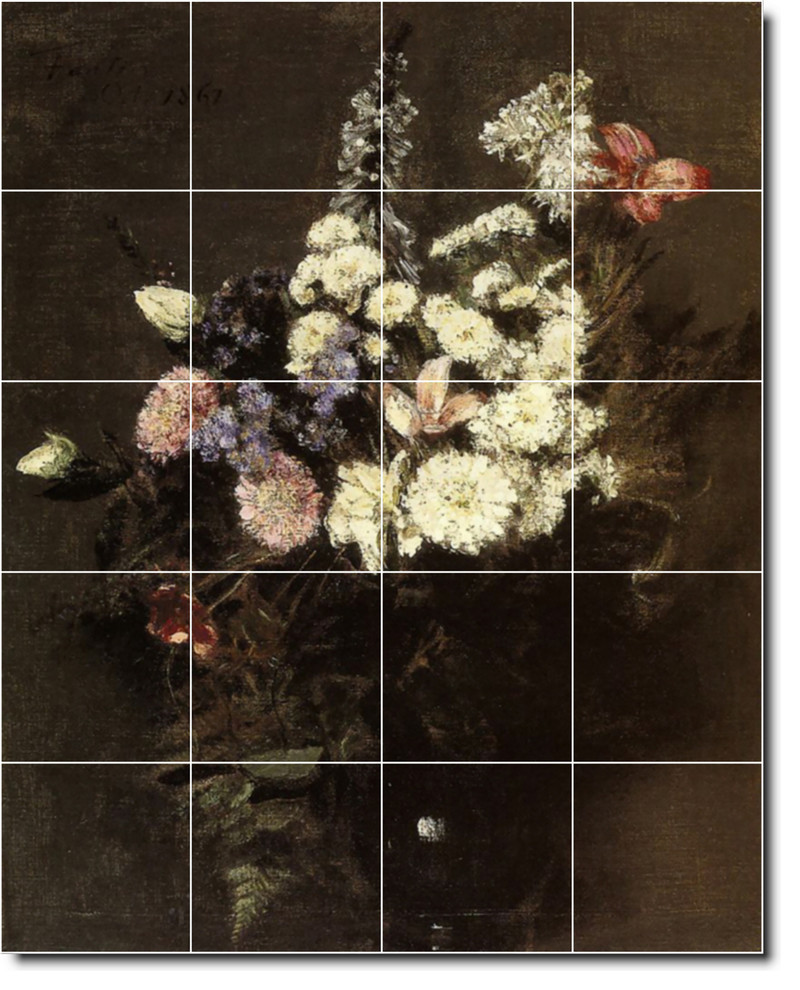 Henri Fantin-Latour Flowers Painting Ceramic Tile Mural #80, 48"x60"