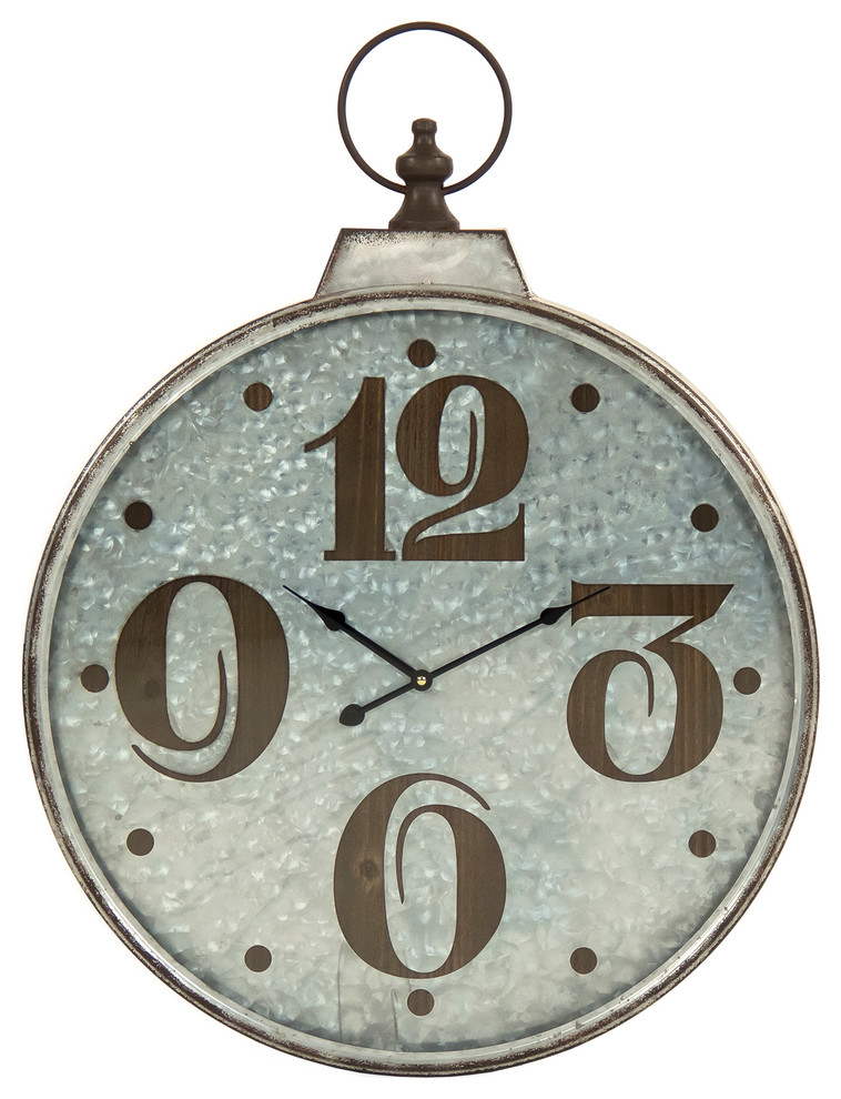 Retro Circular Distressed Metal Clock Farmhouse Wall Clocks by