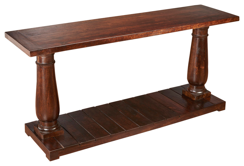 Columnar Console Table, Pecan Finish Traditional Console Tables