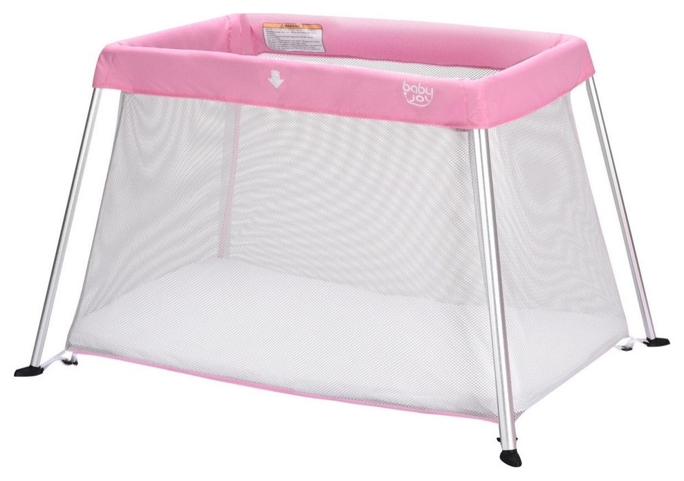 play yard with mosquito net pink