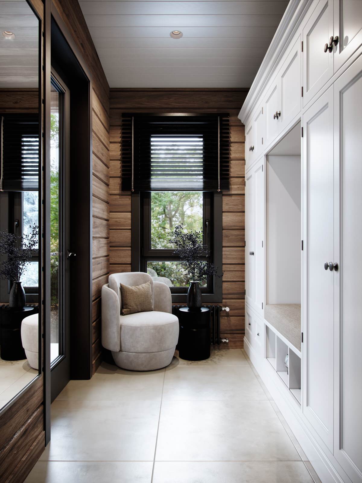 Дизайн интерьера загородного дома из бруса