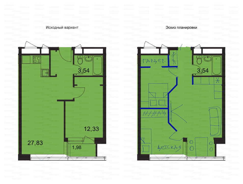 Идеи перепланировки для двухкомнатных квартир