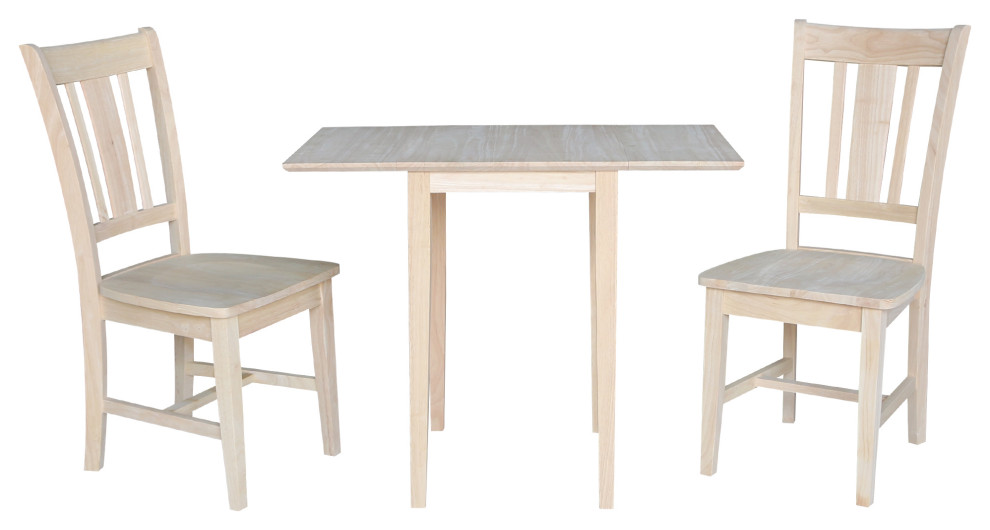 Small Drop Leaf Dining Table with 2 Splat Back Chairs 3 Piece Dining