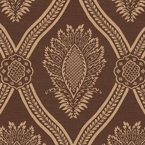 Brown Medallion Trellis Linen Fabric