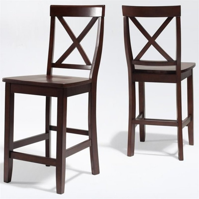 Crosley 24" X Back Counter Stool in Mahogany (Set of 2) Transitional
