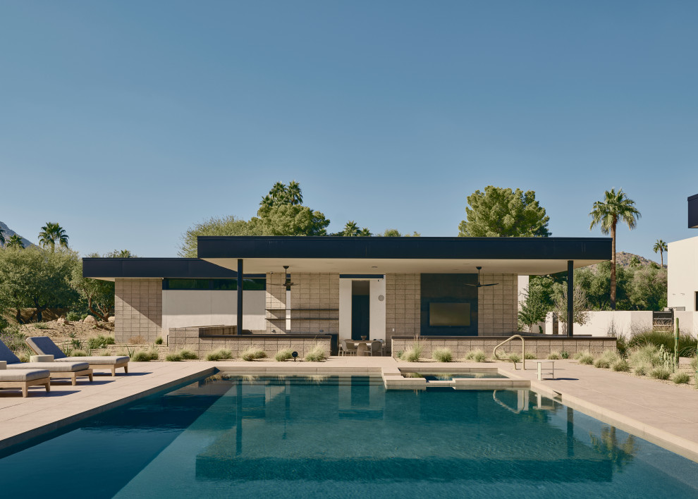Example of a large minimalist backyard rectangular pool design in Phoenix