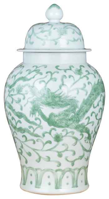 Celadon Dragon Lotus Temple Jar