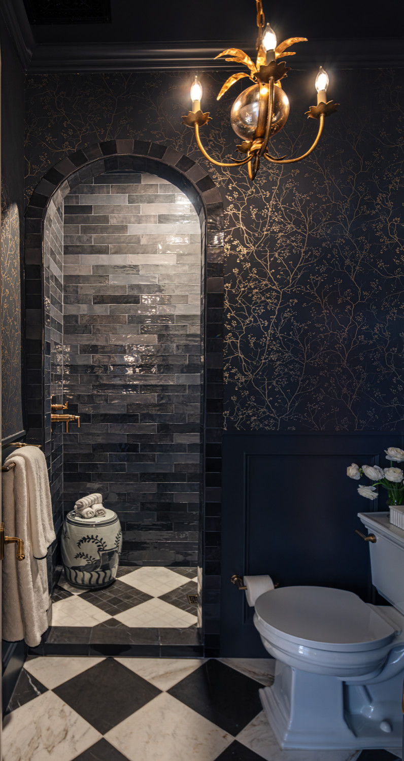 Example of a transitional powder room design in Houston