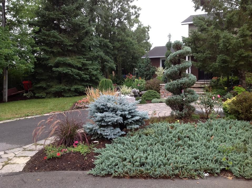 This is an example of a large transitional front yard gravel formal garden in Ottawa.