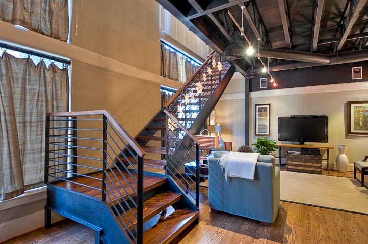 This is an example of an industrial living room in Dallas.