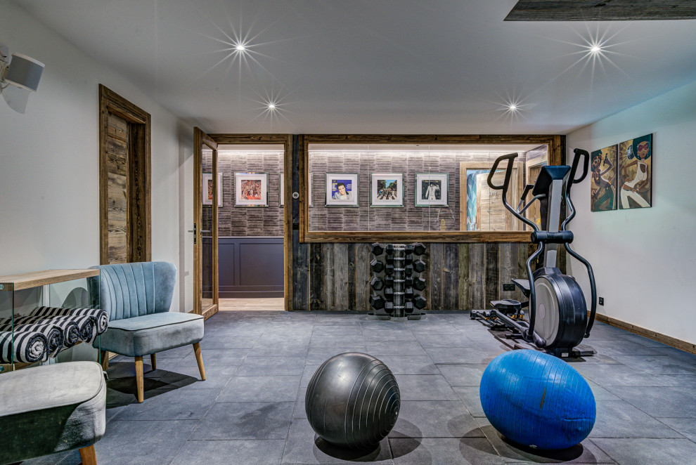This is an example of a country home gym in Santa Barbara.