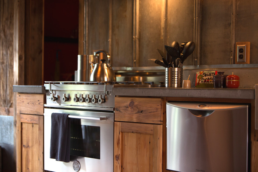 Mountain style kitchen photo in Denver
