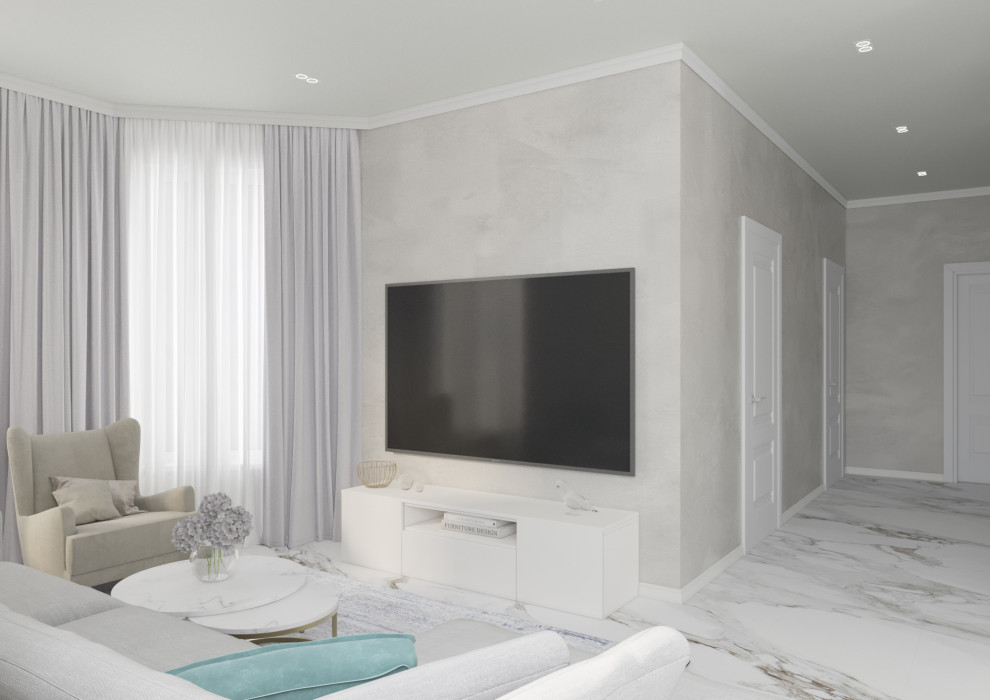 Кухня-гостиная в светлых тонах