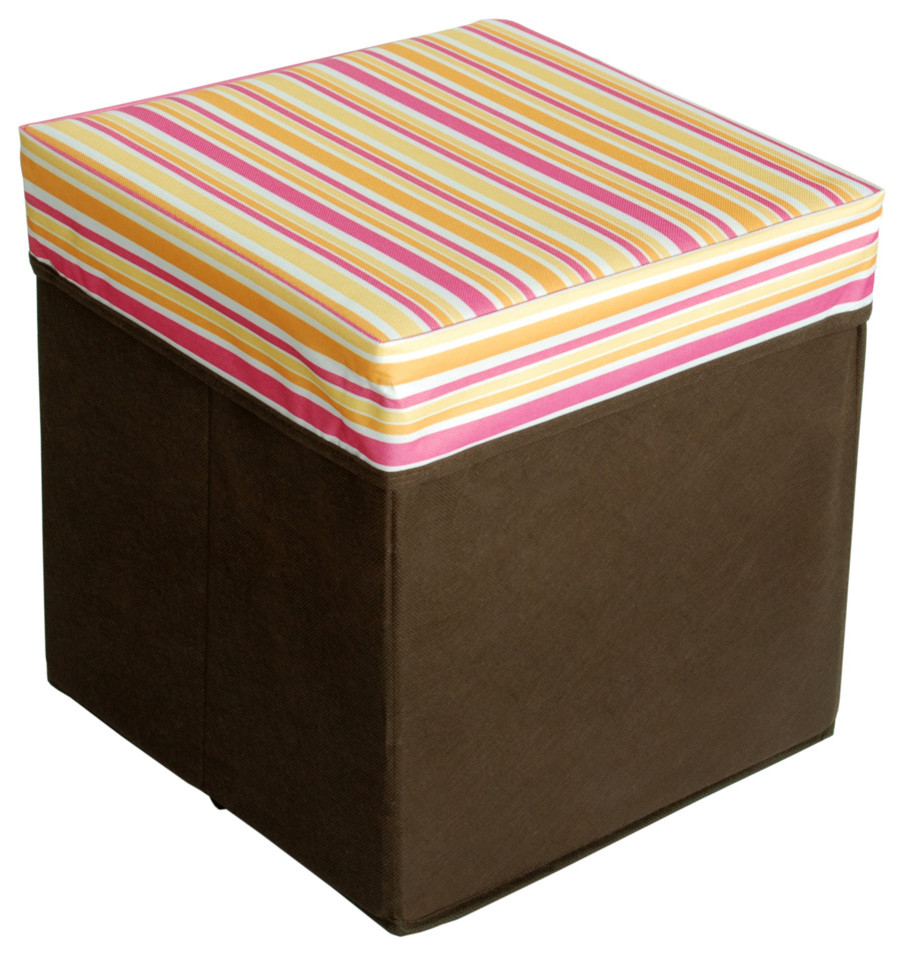 Pink & Yellow Stripes Square Foldable Storage Ottoman / Storage Boxes
