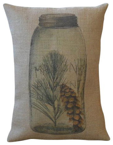 Mason Jar Pinecone Burlap Pillow 20 X16 Decorative Pillows