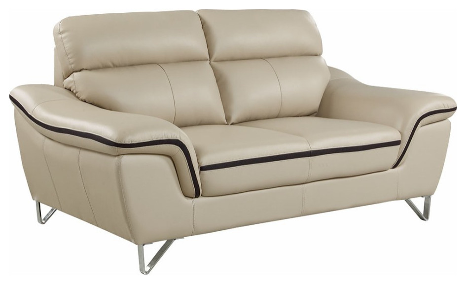 69" Beige And Silver Faux Leather Love Seat