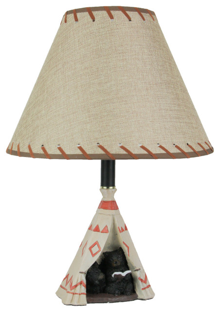Mama Bear Reading Book To Cub in Teepee Tent Table Lamp