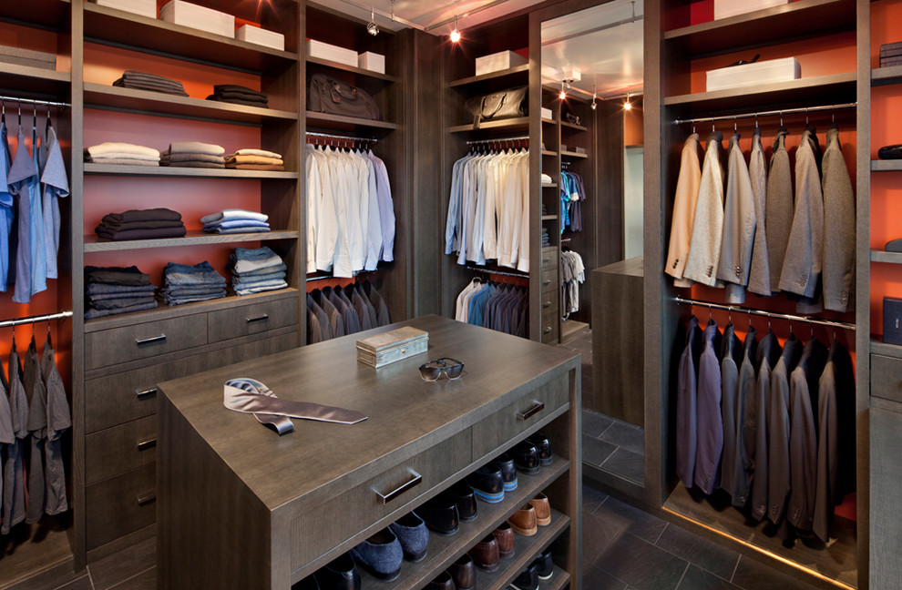 This is an example of a contemporary dressing room in New York.