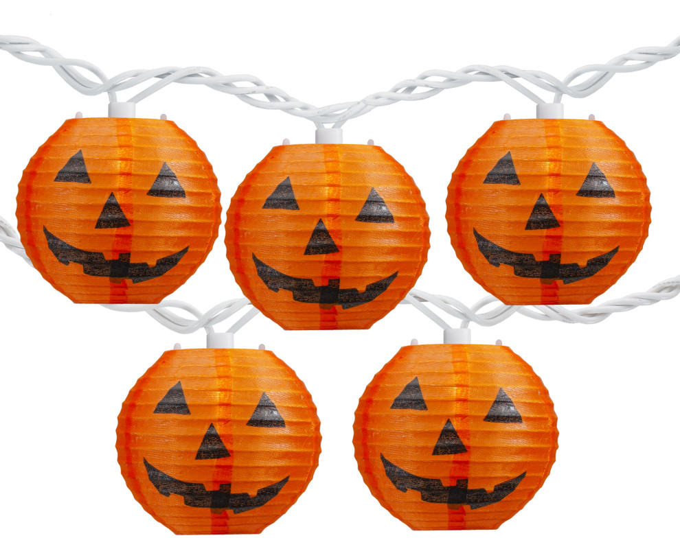 10Count Orange JackOLantern Paper Lantern Halloween Lights Clear