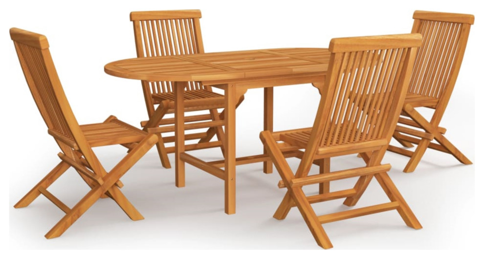 Vidaxl 5 Piece Garden Dining Set Solid Teak Wood Transitional