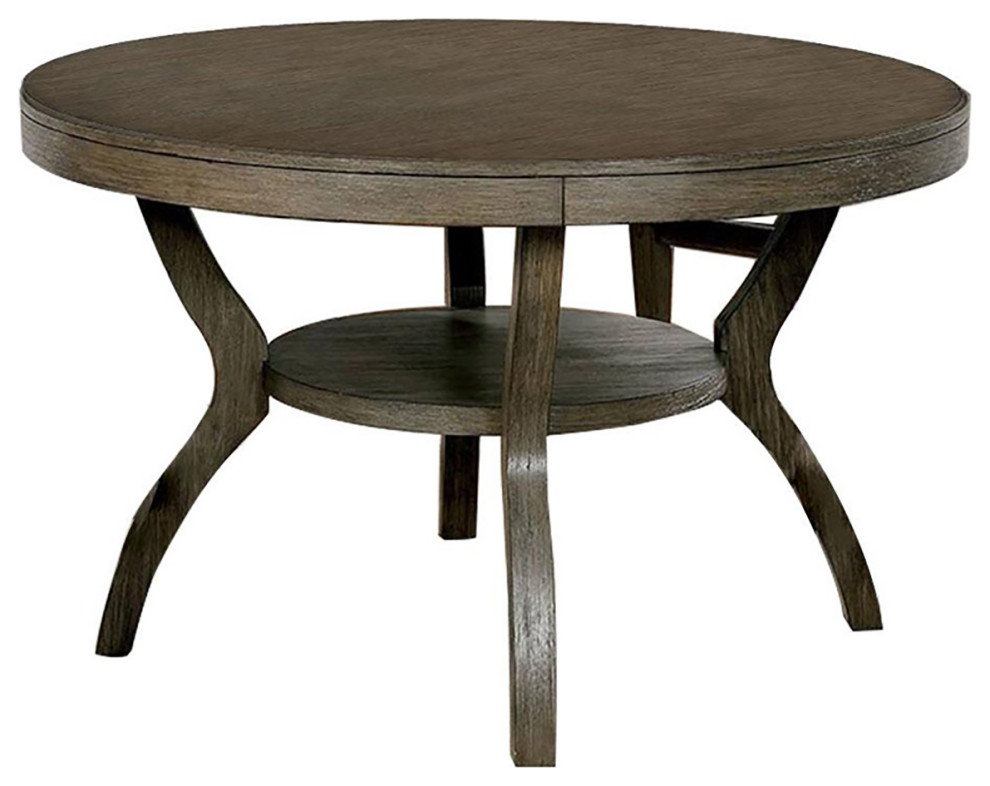Rustic Style Round Dining Table, Gray Finish Transitional Dining