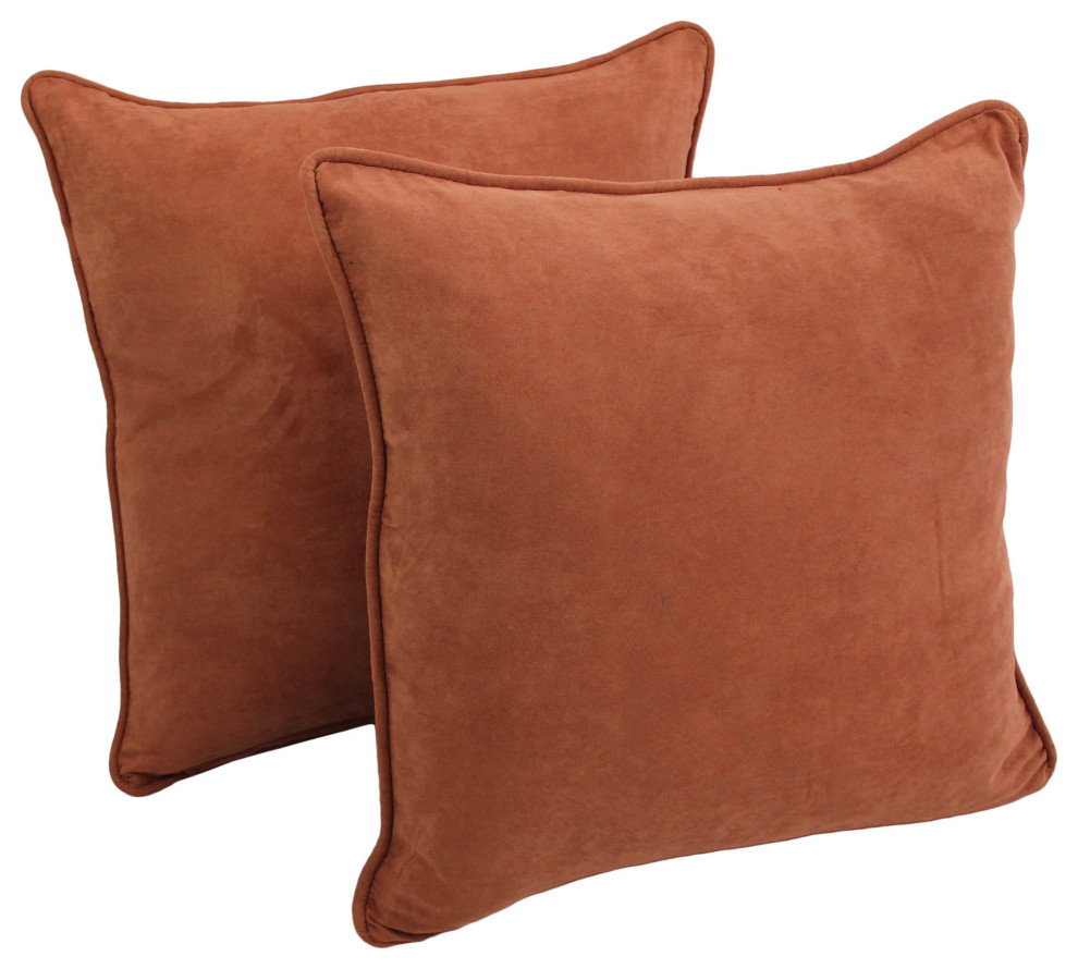 25" Double-Corded Solid Microsuede Square Floor Pillows, Set of 2, Spice