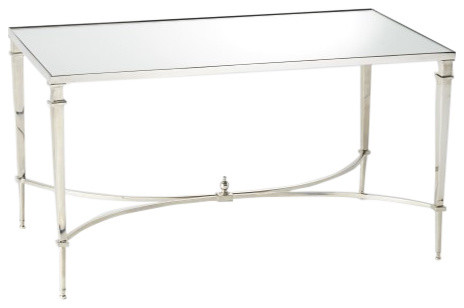French Silver Metal Mirrored Top Coffee, Mirror Top Coffee Table