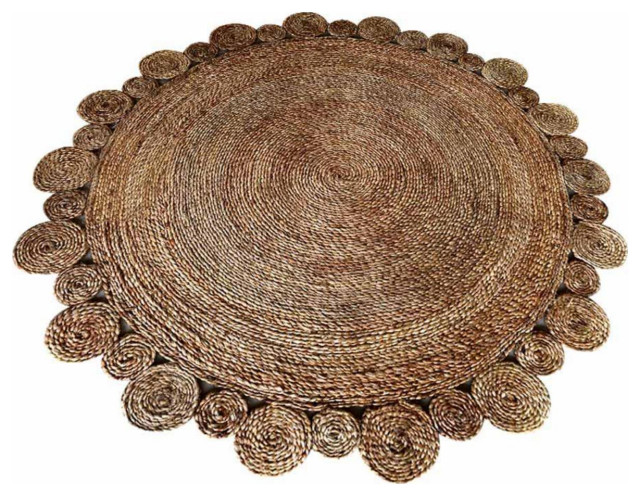 Hand Woven Jute Round Eco-friendly Area Rug Oriental Beige - Beach ...