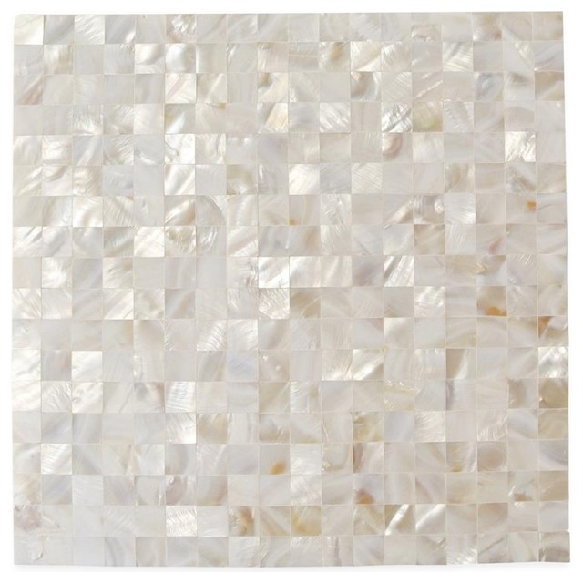 Lokahi 0.66"x0.66" Glass Pearl Shell Mosaic Tile, White