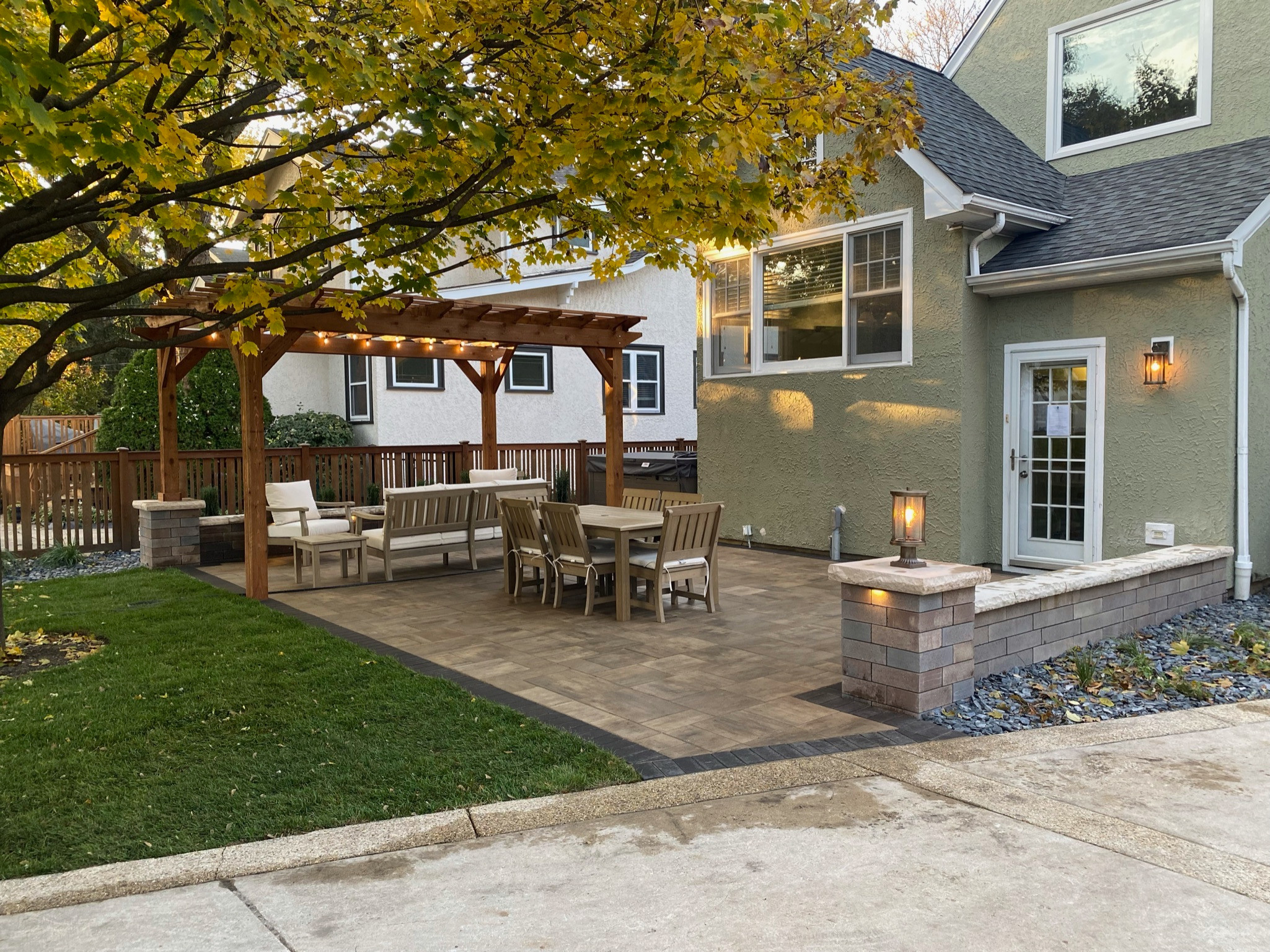 La grange, stone patio, cedar pergola