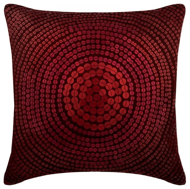 Sequins Embellished Deep Red Art Silk 14"x14" Pillow Cover, Dots of Cheer