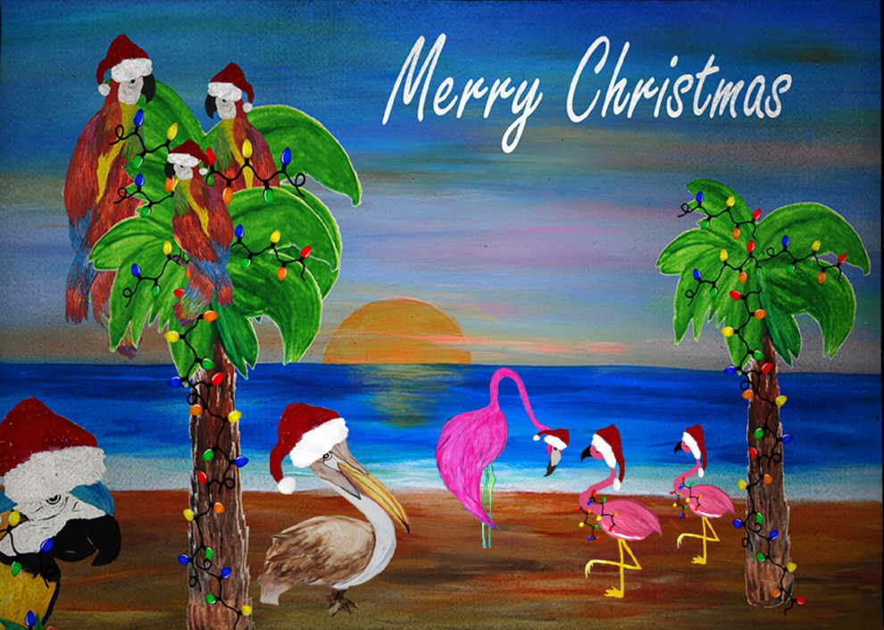 Christmas Tropical Bird Holiday Party, 36x60