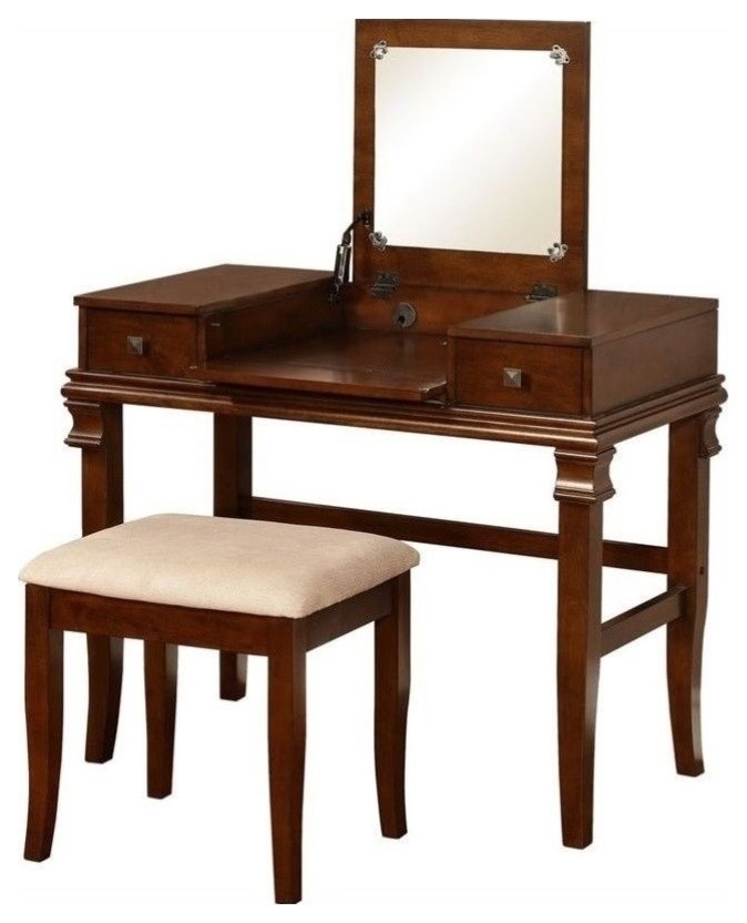 Pemberly Row Vanity Set in Walnut (2 Pieces) Traditional Bedroom
