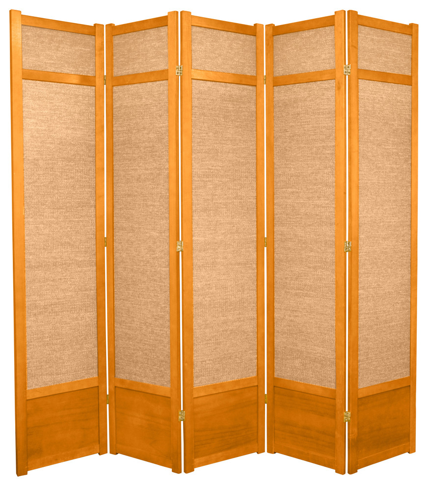 7' Tall Jute Shoji Screen, 5 Panels Beach Style Screens And Room