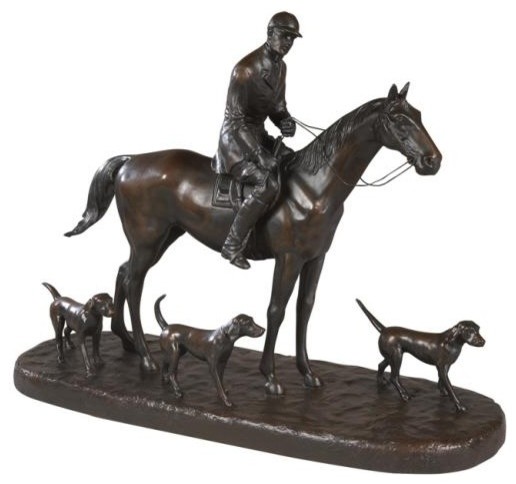 Sculpture Statue Huntsman and 3 Foxhounds Equestrian OK Casting USA