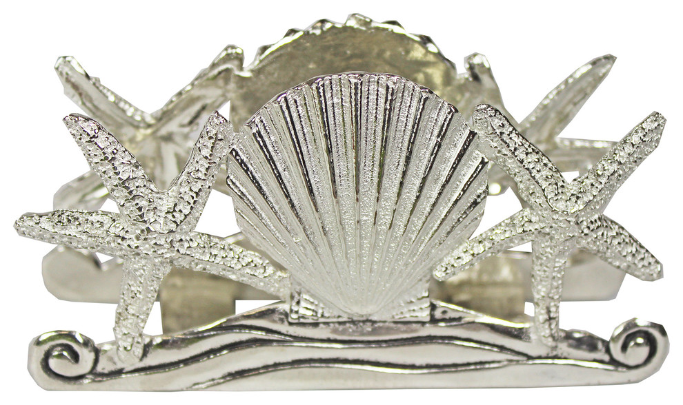 Pewter Starfish Scallop Seashell Napkin or Envelope Holder Beach