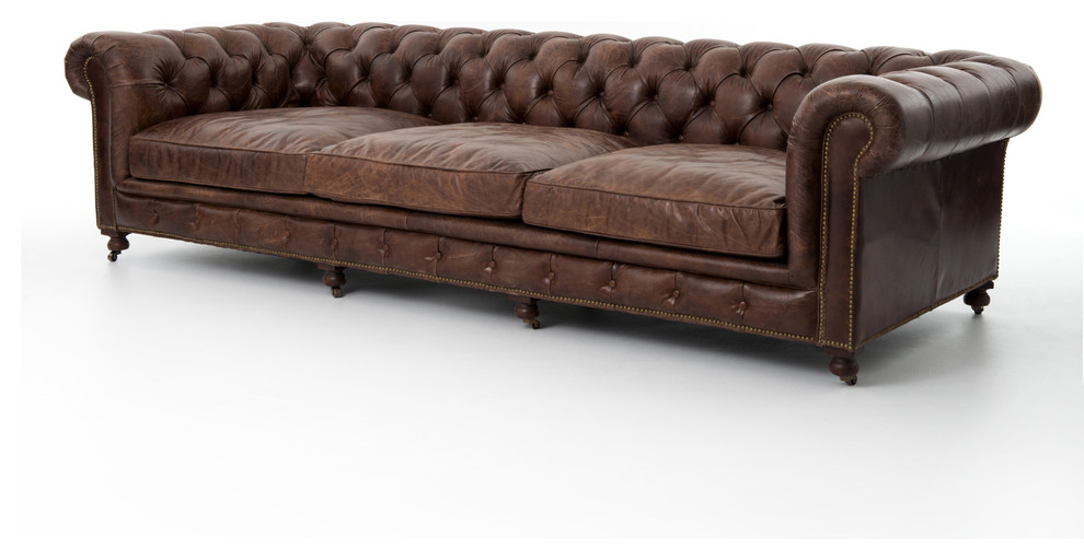 118 L Sofa Top Grain Leather Saddle Brown Tufted Contemporary Sofa Top Grain Leather Saddle Brown