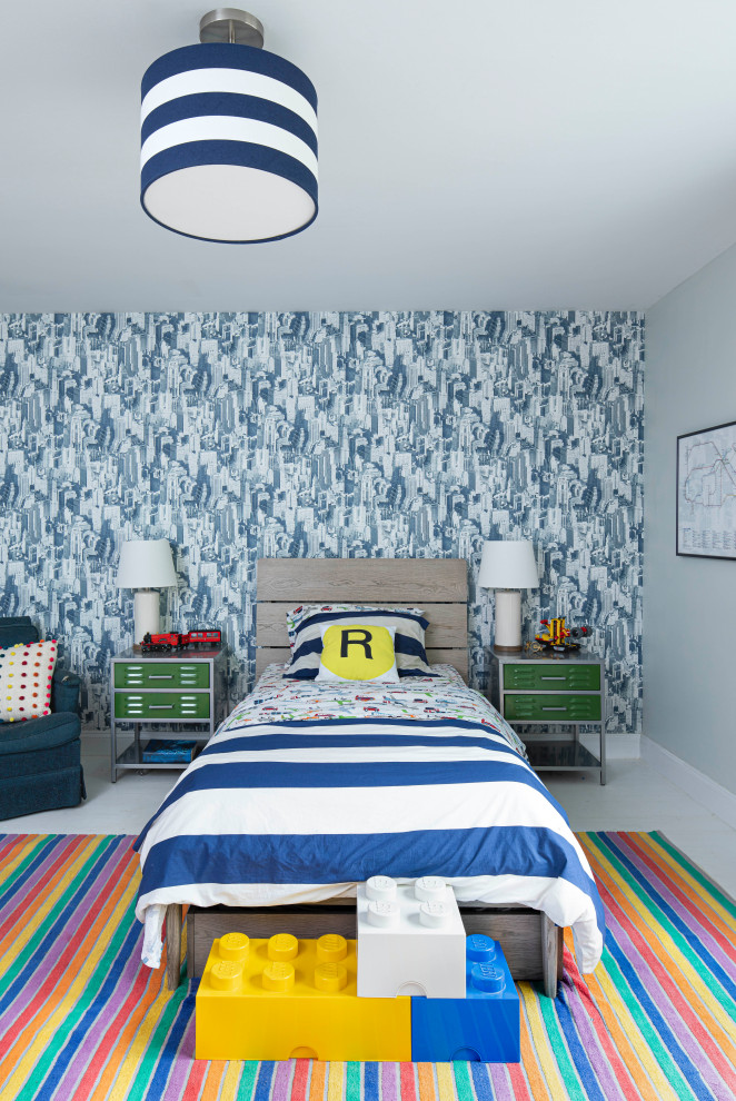 Inspiration for a mid-sized country gender-neutral kids' bedroom for kids 4-10 years old in Other with medium hardwood floors and white floor.