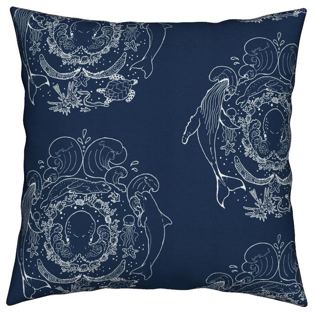 The Paper Carousel Nautical Ocean Navy Blue and White Pillow - Decorative Pillows Houzz