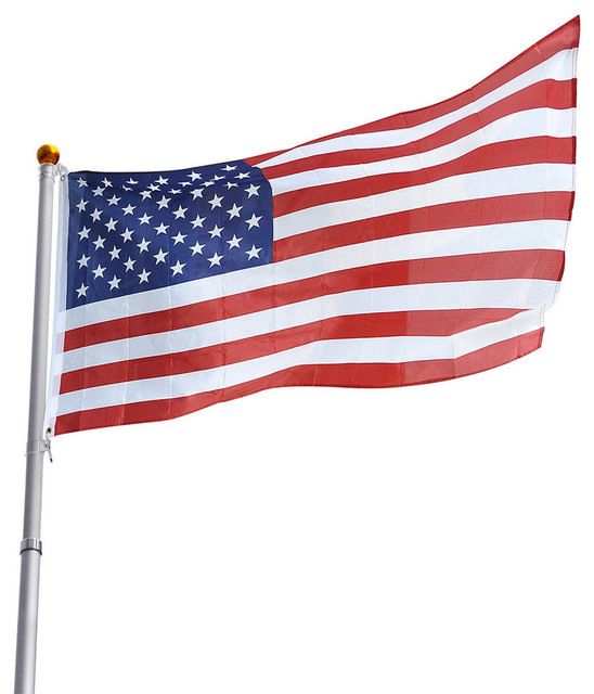 20' Aluminum Telescopic Flagpole Kit Us Flag Ball Top Telescoping Pole