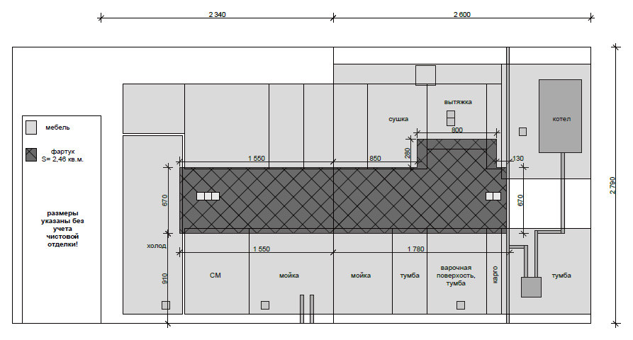 План розеток и план фартука.