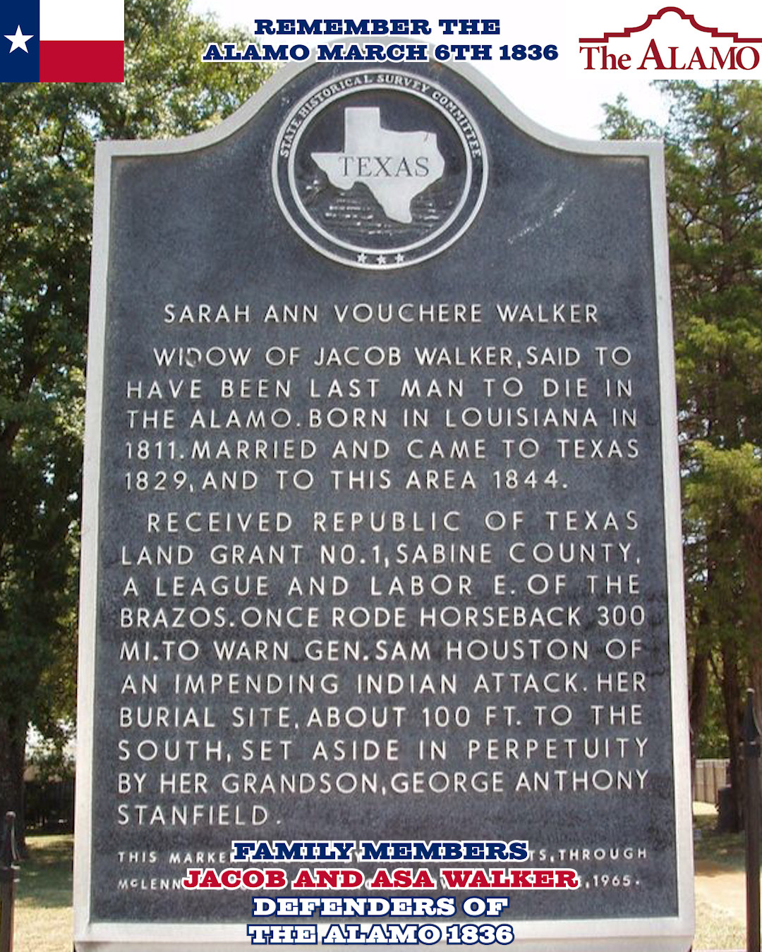 Sarah Ann Vochere and Jacob Walker - TEXAS HISTORICAL MARKER