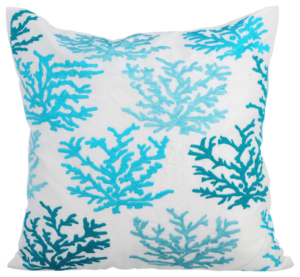Blue Decorative Pillow Covers 14"x14" Cotton, Caribbean Coast