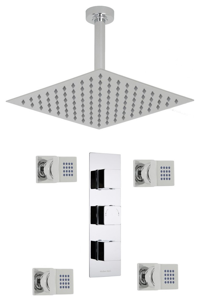 Kubix Thermostatic Shower System, 12 Square Ceiling Head & Jet Sprays
