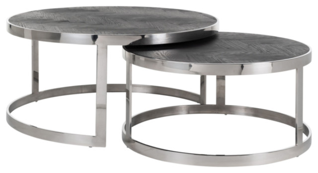 Round Silver Nesting Coffee Tables (2) | OROA Blackbone - Contemporary ...