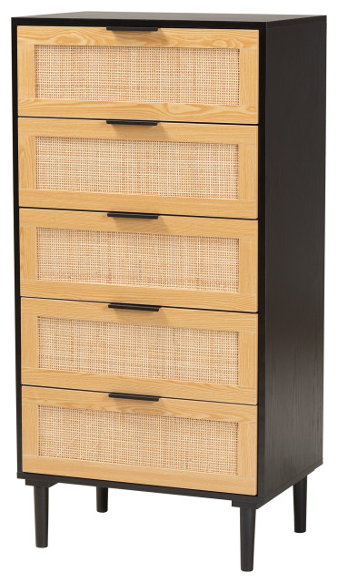 Ina Wood and Rattan 5-Drawer Storage Chest